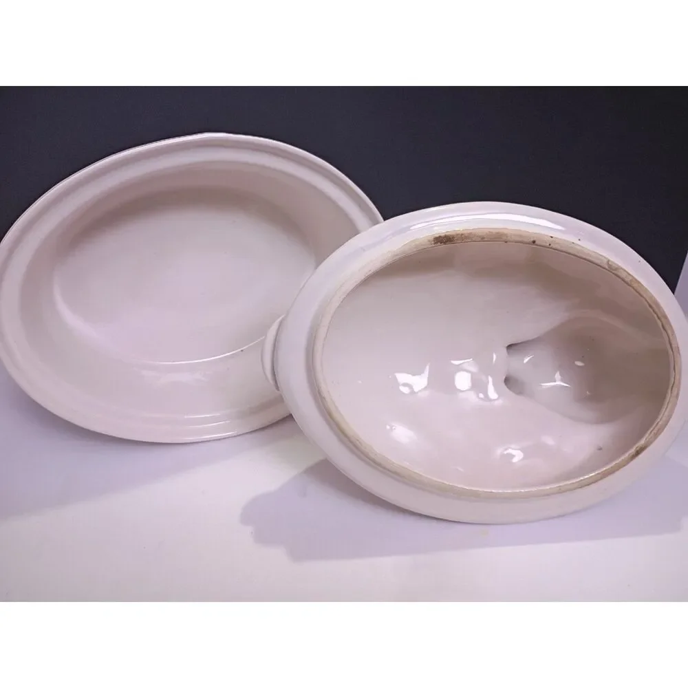 1950s California USA Pottery White Rabbit Vintage Easter Covered Casserole Dish
